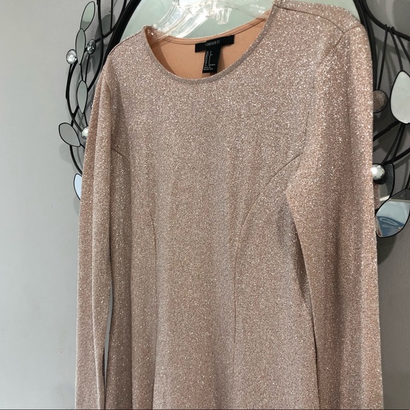 NWOT Champagne Pink Glitter Long sleeve A line Skater Dress✨ - Picture 5 of 6